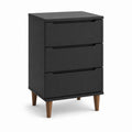 Table de chevet rectangulaire à 3 tiroirs en panneau de particules et bois massif, noir et brun noyer, 45 × 35 × 65 cm