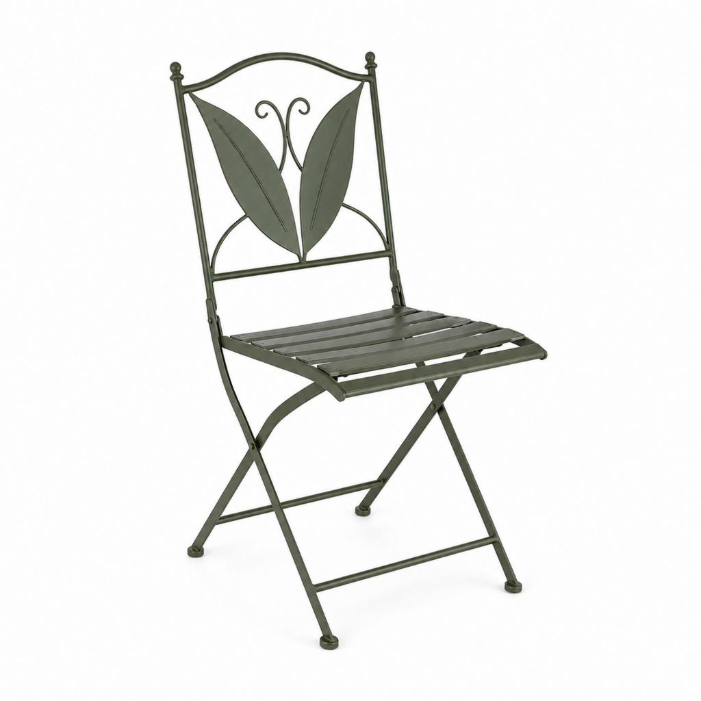 Chaise pliante extérieure en acier vert olive, 40 × 49 × 90 cm