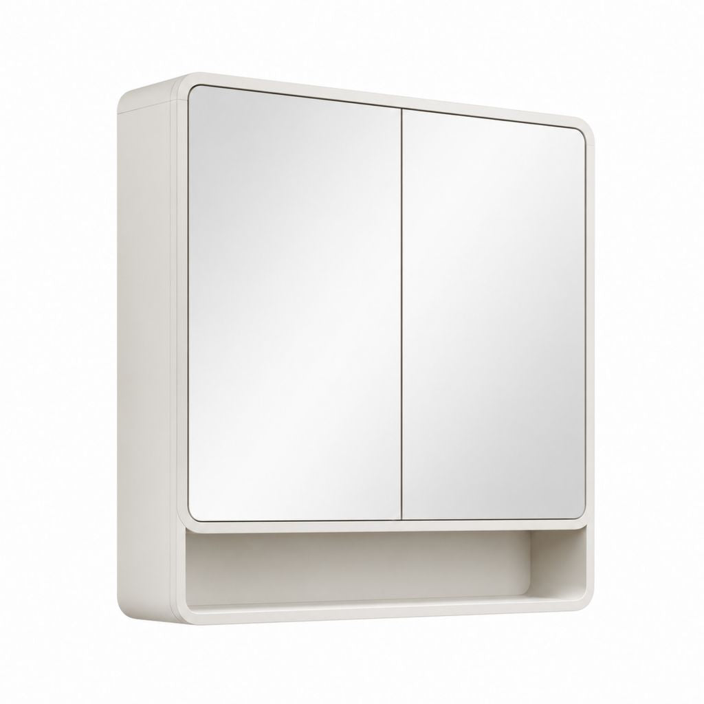 Armoire de bain rectangulaire en plastique blanc avec 2 portes miroir, 60 × 15 × 70 cm