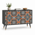 Buffet MDF rectangulaire avec 2 portes, noir avec motif floral orange, bleu pétrole et blanc, 120 × 40 × 80 cm
