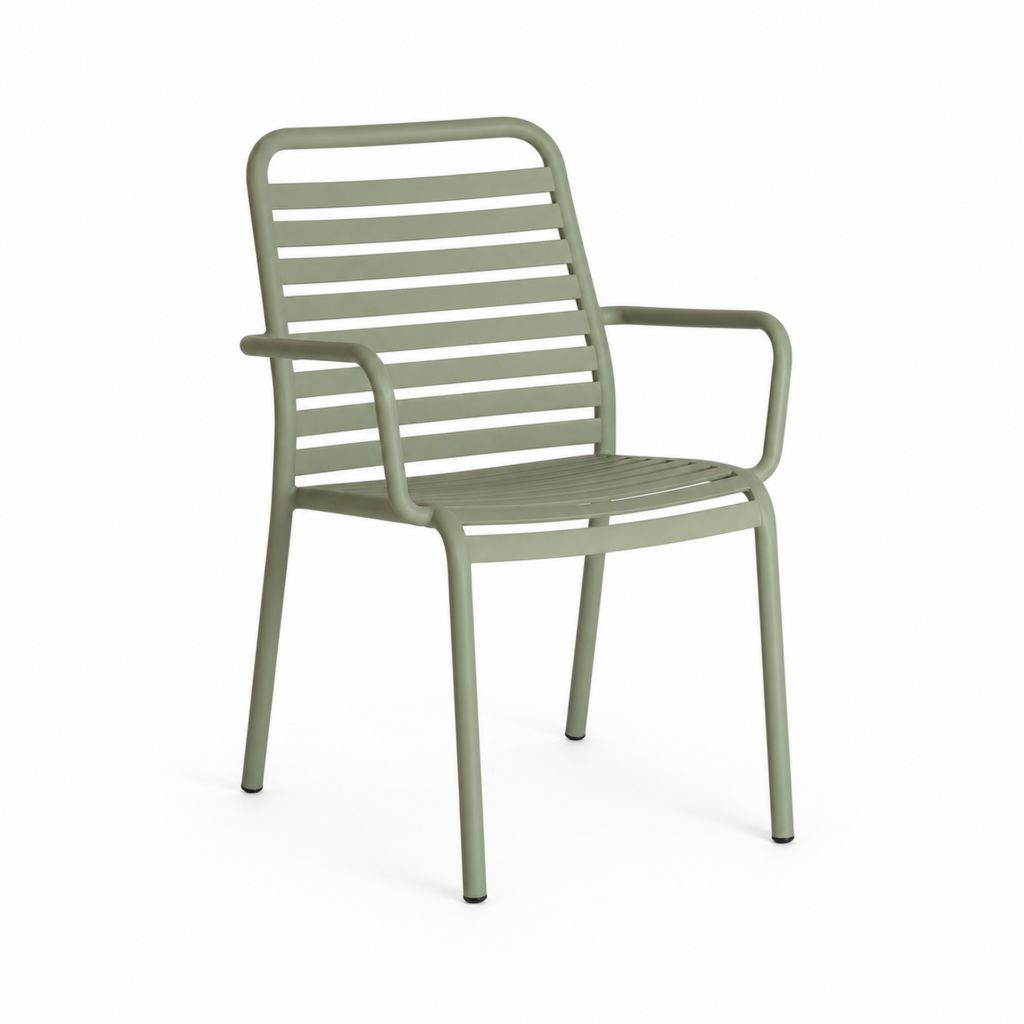 Chaise d'extérieur empilable en acier vert, 56 × 58 × 84 cm