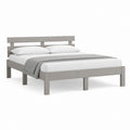 Lit double rectangulaire en bois gris avec tête de lit et filet à lattes, 168 × 208 × 90 cm, pour matelas 160 × 200 cm