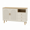 Buffet MDF rectangulaire avec 2 portes, 3 tiroirs et compartiment ouvert, beige et chêne naturel, 120 × 40 × 80 cm