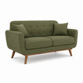 Canapé 2 places en tissu vert olive avec pieds en bois, 160 × 80 × 84 cm