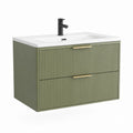 Ensemble de salle de bains suspendue en MDF vert olive 80 × 46 × 60 cm avec lavabo rectangulaire en céramique et mélangeur noir