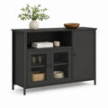 Croyance conteneur noir avec 3 portes, compartiment ouvert, structure en bois, acier et verre, 120 × 40 × 100 cm