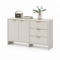 Madia croyance en bois beige clair et or avec 2 portes et 3 tiroirs, 140 × 40 × 85 cm