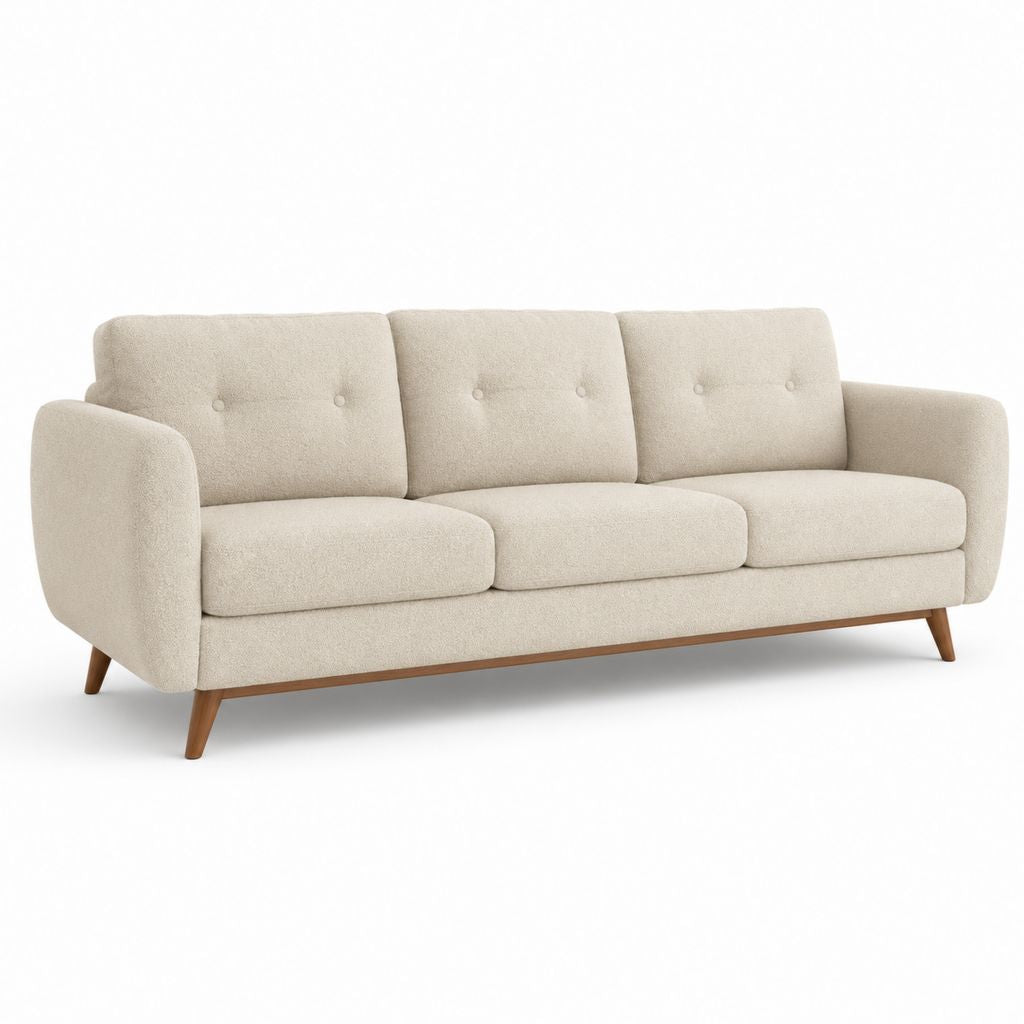 Canapé linéaire 3 places en tissu bouclé beige, 210 × 86 × 84 cm