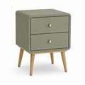Table de nuit rectangulaire avec 2 tiroirs en MDF et pieds en bois massif, vert sauge, 45 × 35 × 60 cm