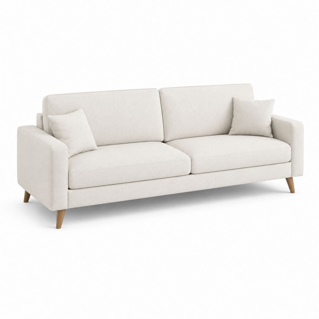 Canapé rectangulaire à 3 places en tissu ivoire, 205 × 88 × 84 cm