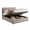 Lit double conteneur rembourré beige 160 × 200 cm, dimensions 176 × 218 × 110 cm, avec filet relevable