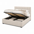 Lit double conteneur rembourré en polyester beige 160 × 200 cm avec filet à lattes et levage à gaz