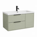 Ensemble de salle de bain suspendue rectangulaire en MDF vert sauge avec lavabo en céramique, 100 × 46 × 60 cm