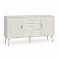 Buffet rectangulaire en MDF avec 2 portes et 3 tiroirs, blanc ivoire et or, 140 × 40 × 80 cm