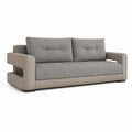 Canapé rectangulaire 3 places en tissu et simili cuir, gris et tourterelle, 220 × 90 × 90 cm